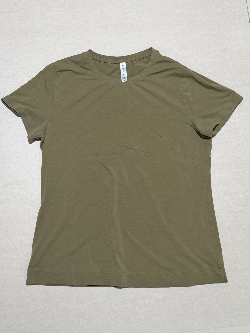 Athleta Olive Green Cotton-Blend Crew Neck Tee Size L - Soft Everyday Essential - Picture 2 of 5